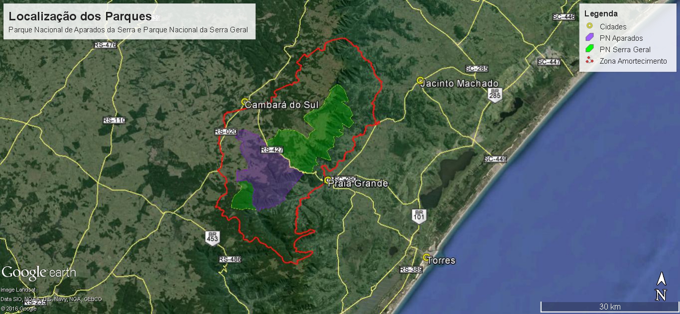Mapa dos Parnas Aparados da Serra e da Serra Geral