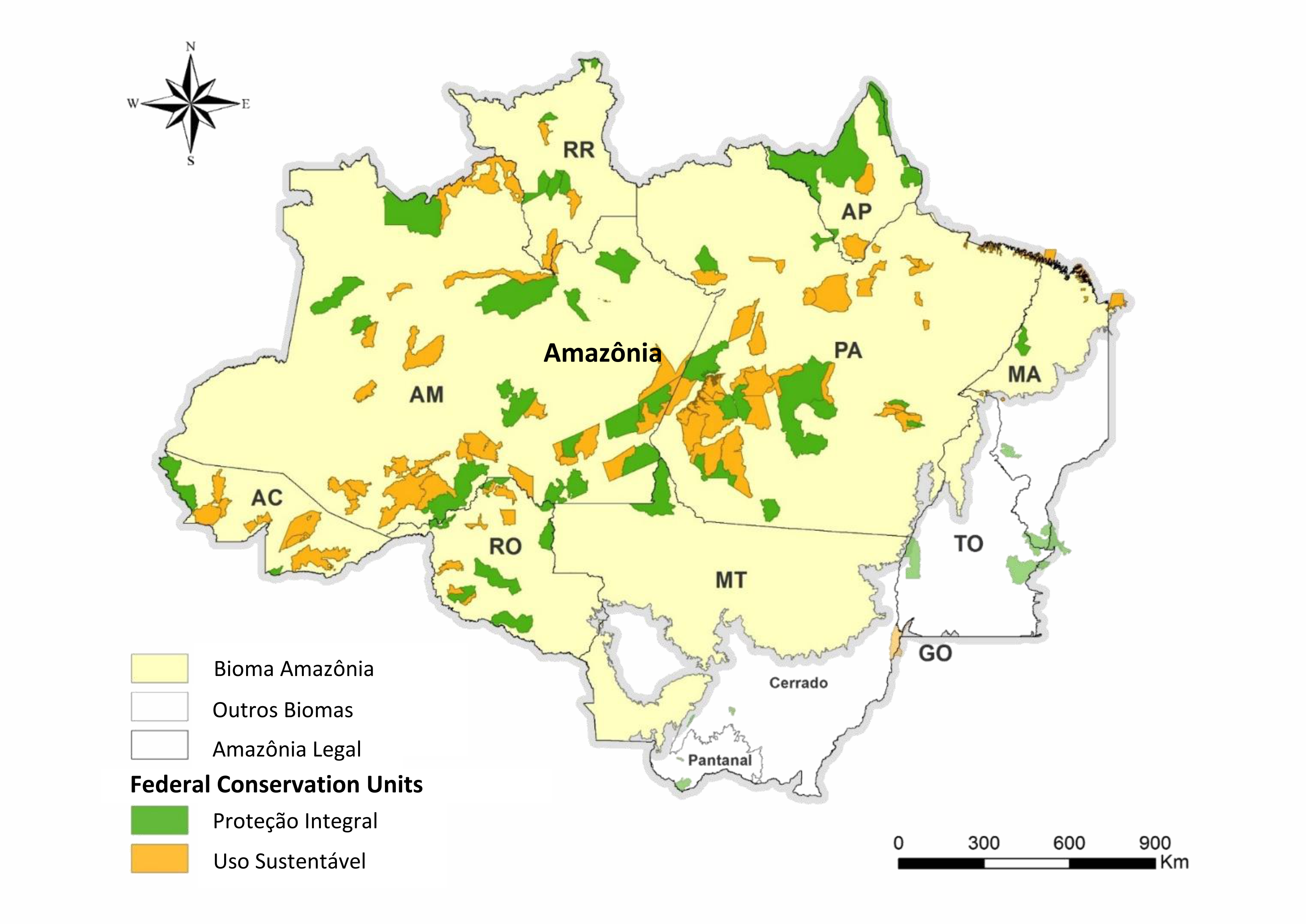 Mapa com unidades de conservação da Amazônia