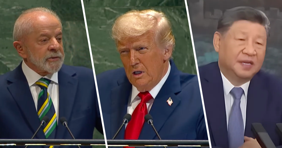 Fotos: printscreen de vídeos da <a href="https://webtv.un.org/en" target="_blank">UN Web TV</a> e do canal da <a href="https://www.youtube.com/watch?v=7AuBWxgJrg0" target="_blank">CGTN/YouTube</a>