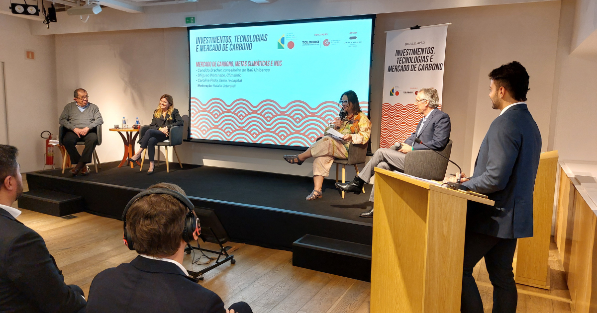 Mercado de carbono, metas climáticas e NDC • Candido Bracher, ex-presidente do Itaú Unibanco • Natalie Unterstell, Instituto Talanoa • Caroline Prolo, fama re.capital • Shigueo Watanabe, ClimaInfo.